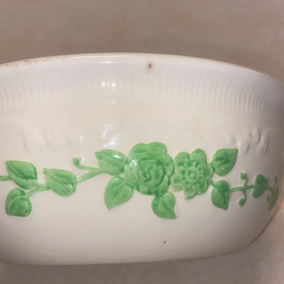 Vintage Oven Serve Made in the USA Ceramic Bowl Casserole Dish Green Floral - Picture 8 of 13